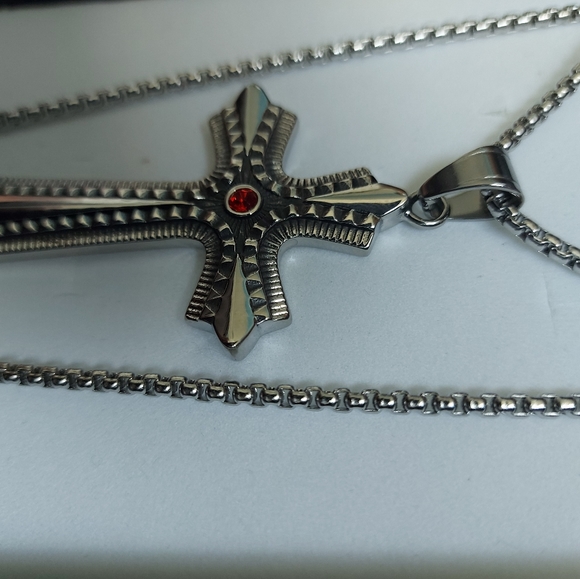Black Gun Cross Pendant Necklace in 3mm x 24 in. - Picture 5 of 12